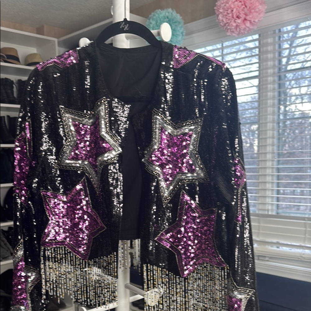 LadyJuice Black and Purple Star Sequin Jacket